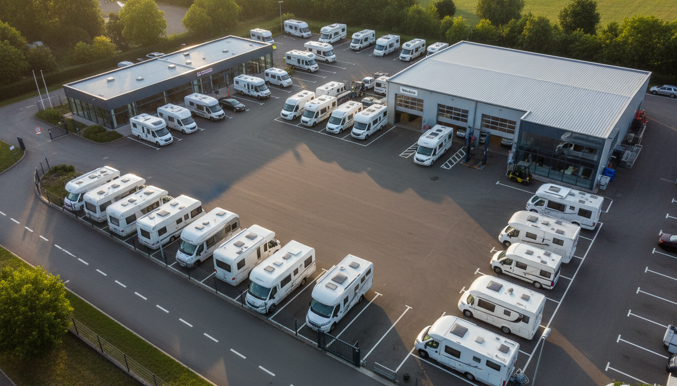 Wohnmobilvermietung mit eigener Werkstatt aus der Luft